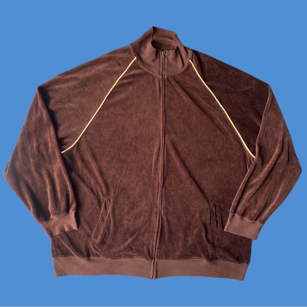 Brown Velour Track Jacket with Gold Accents